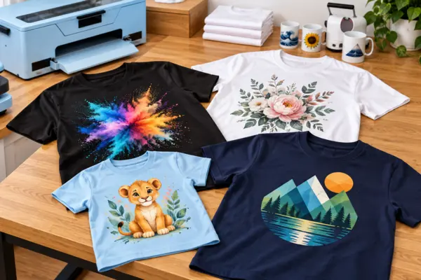 Collection of custom DTF printed T-shirts